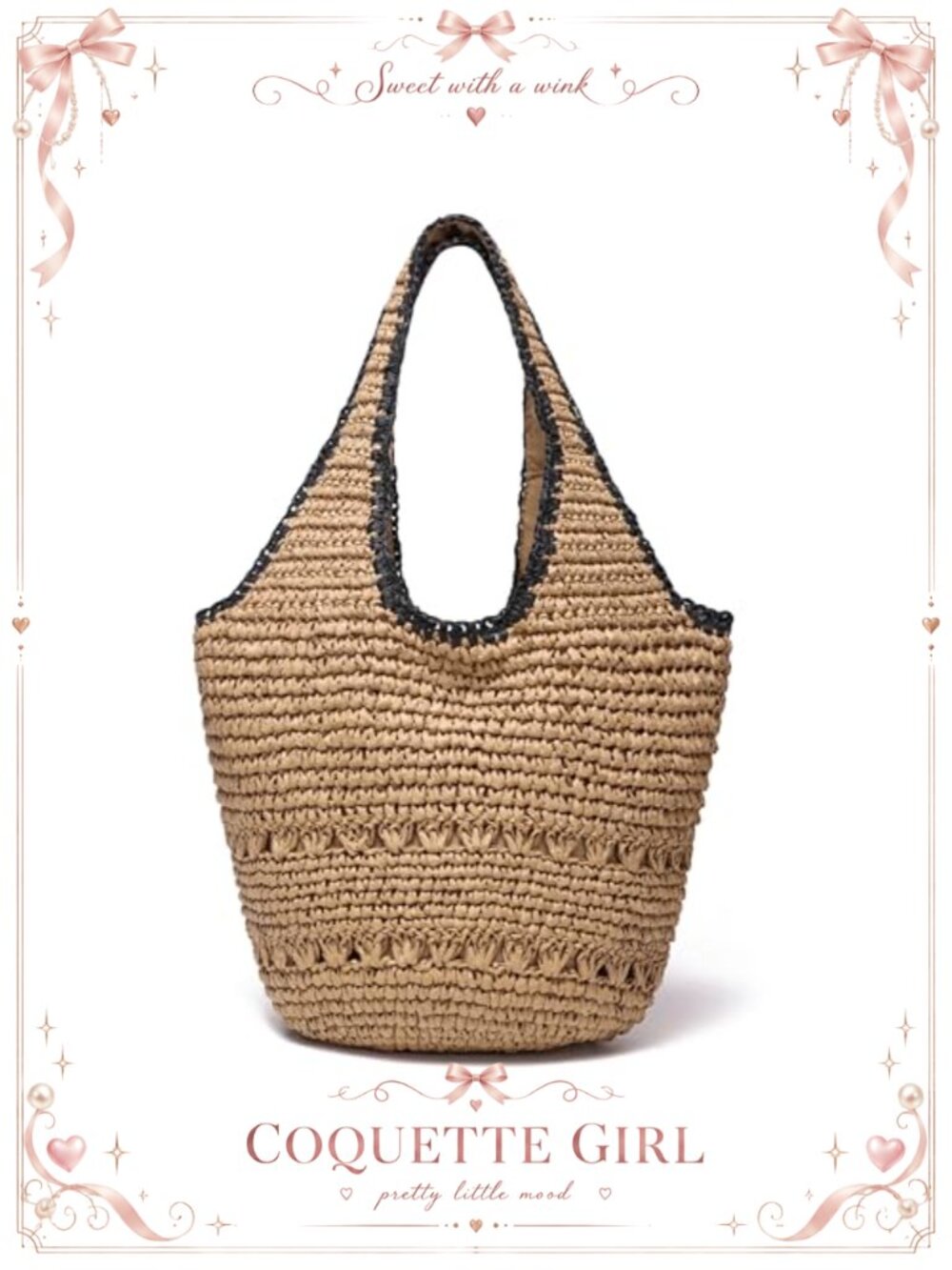 Straw Woven Tote Beach Bag Large Boho Shoulder Purse with Zipper